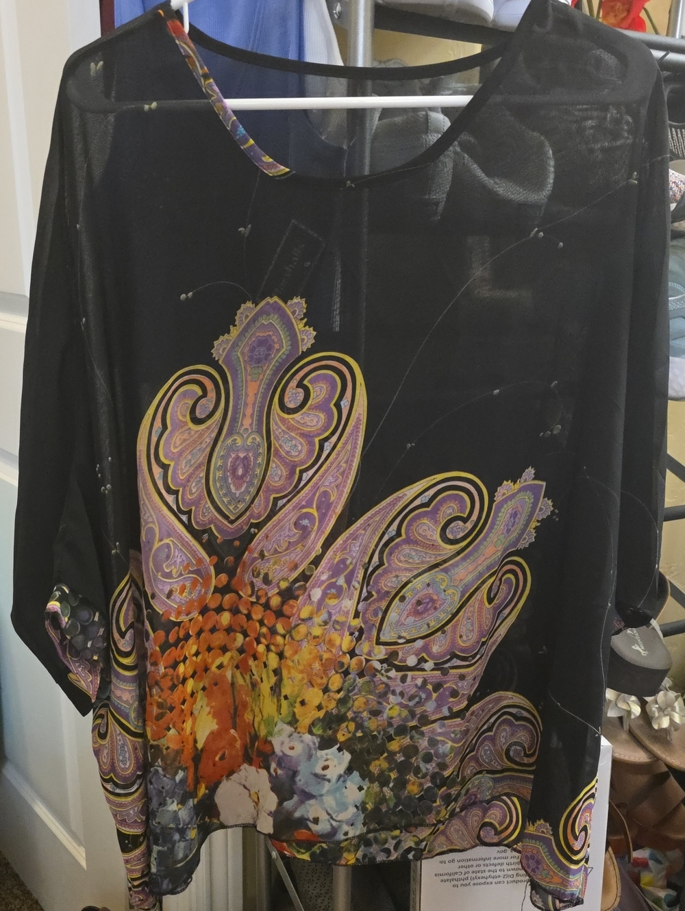 Black Floral-Print Sheer Women's Top